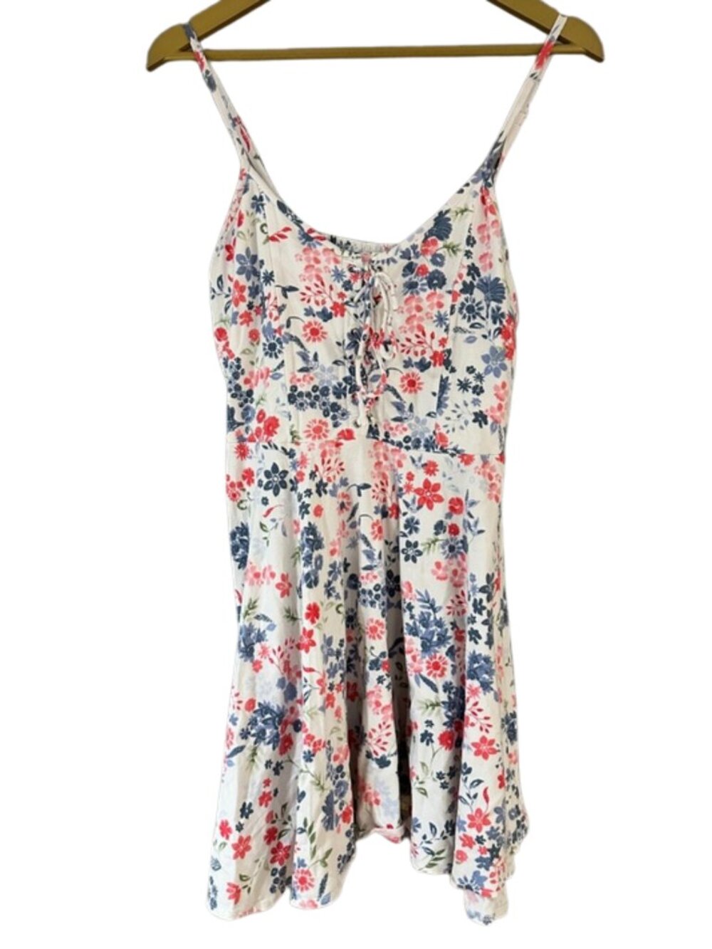 American Rag Floral Mini Dress Lace-Up Front Spaghetti Strap Summer